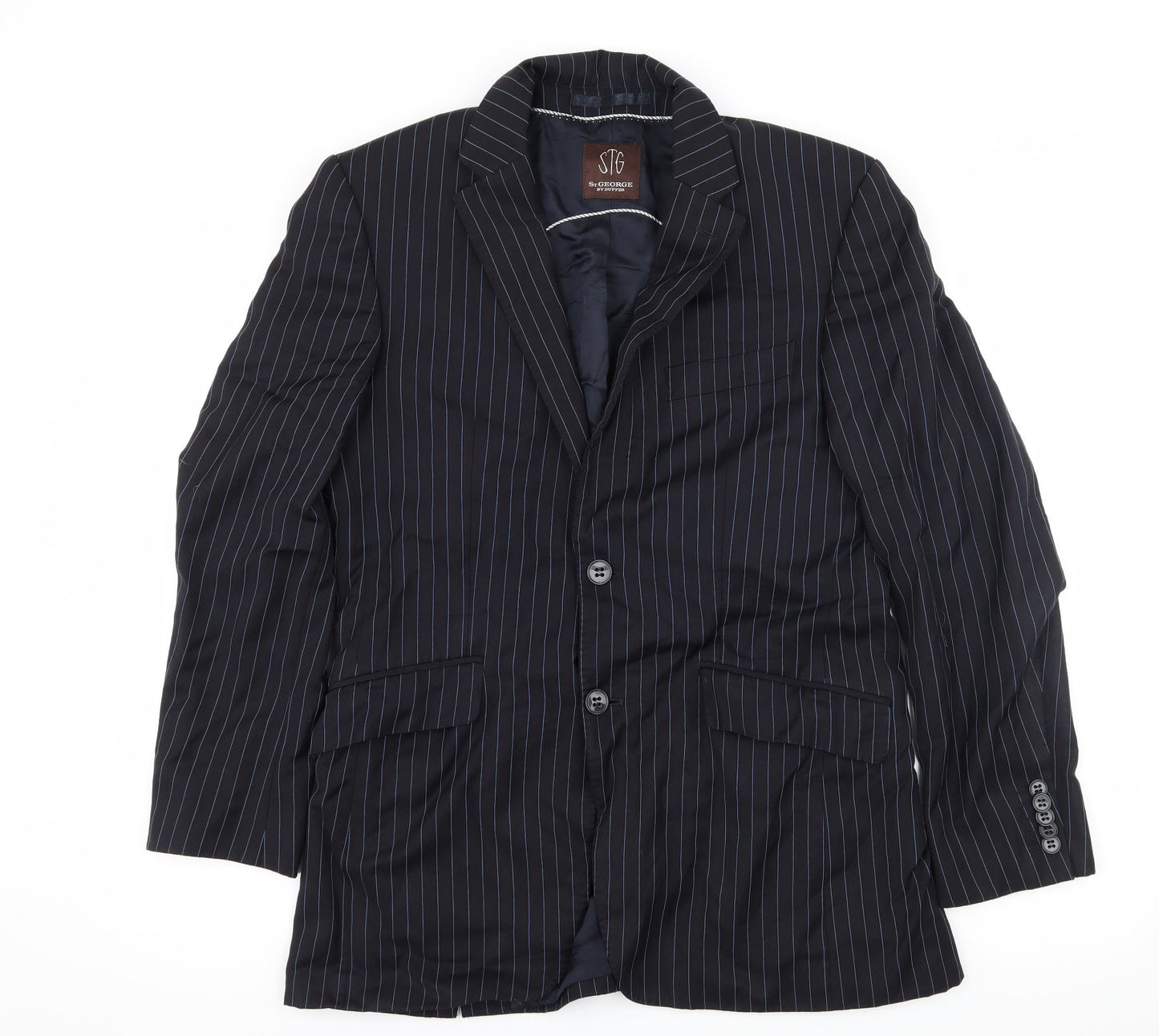 Duffer Mens Blue Striped  Jacket Suit Jacket Size M