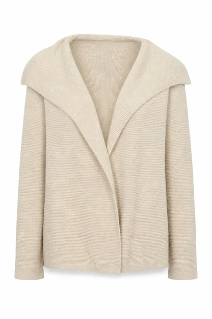 Front view of Dunes women’s beige cardigan jumper, size L