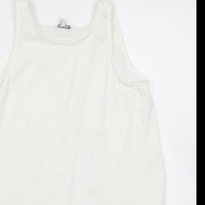 Close-up detail of Peacocks women’s white basic tank, size UK 8