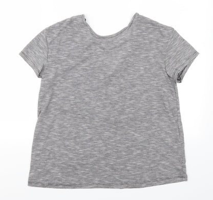 Additional front view of H&M women’s grey striped basic t-shirt, size M