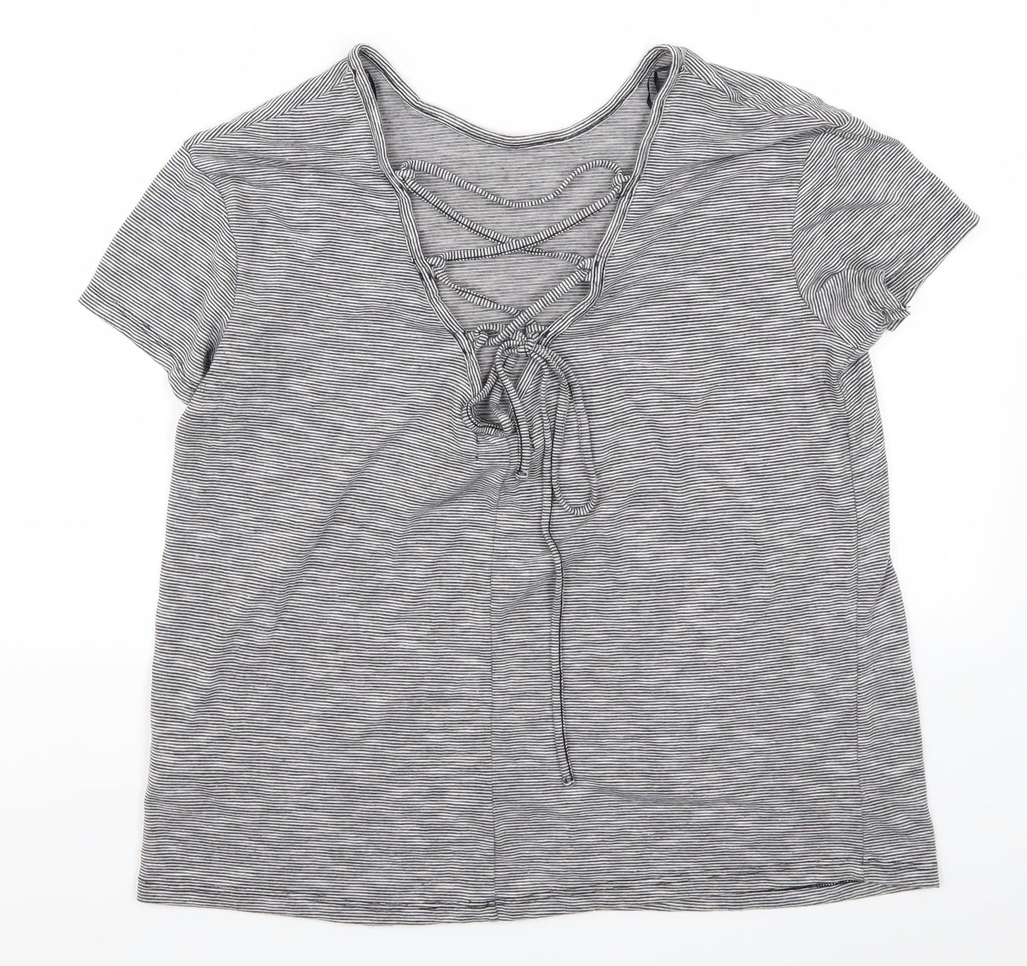 H&M Womens Grey Striped  Basic T-Shirt Size M