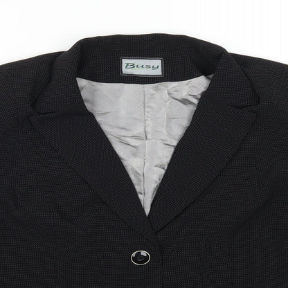 Close-up detail of Busy women’s black spotted jacket suit jacket, size UK 44