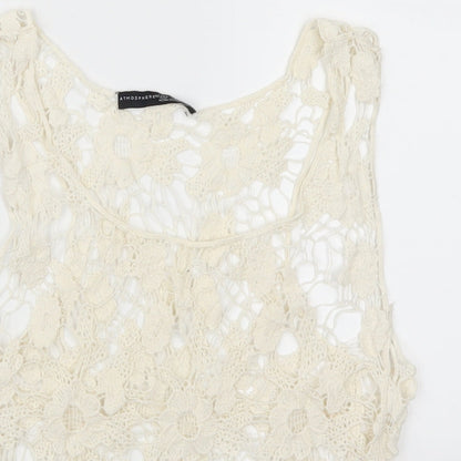 Close-up detail of Atmosphere women’s beige floral lace basic tank, size XS