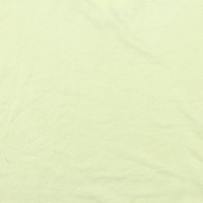 Brand and care label for Xasamia women’s green basic t-shirt, size S