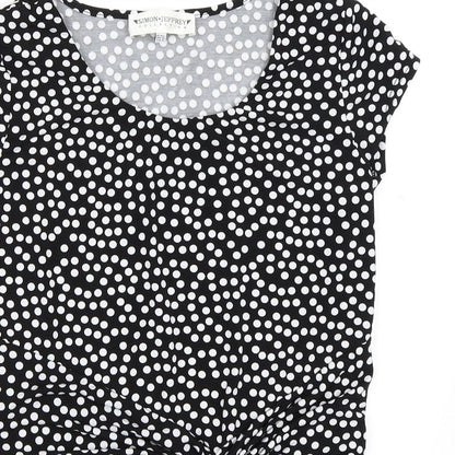 Close-up detail of Simon Jeffrey women’s beige polka dot basic t-shirt, size UK 14