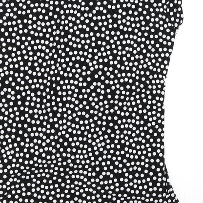 Brand and care label for Simon Jeffrey women’s beige polka dot basic t-shirt, size UK 14