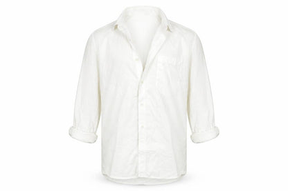 Front view of French Connection men’s white button-up, size M