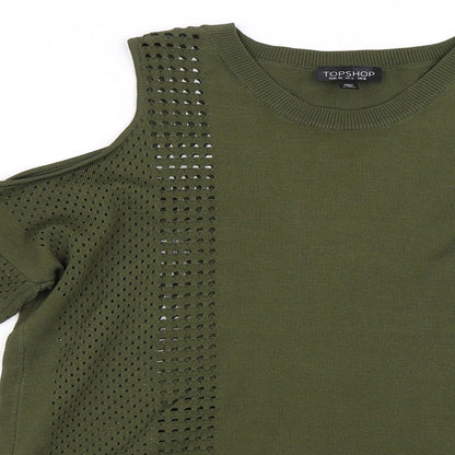 Close-up detail of Topshop women’s green jumper, size UK 10