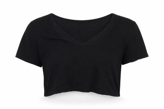 Front view of Boohoo women’s black basic t-shirt, size UK 8