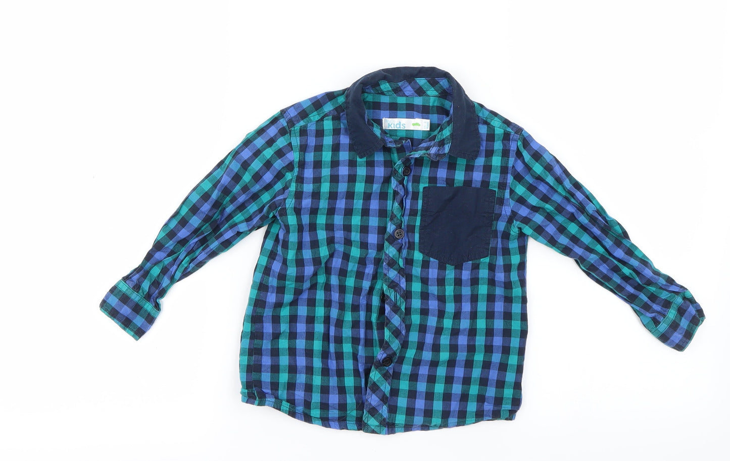 M&Co Boys Blue Check  Basic Button-Up Size 2-3 Years