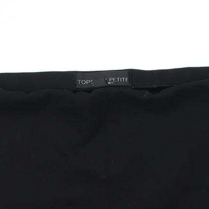 Close-up detail of Topshop women’s black a-line skirt, size UK 10