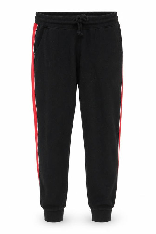 Front view of H&M men’s black jogger trousers, size M, 20-inch leg