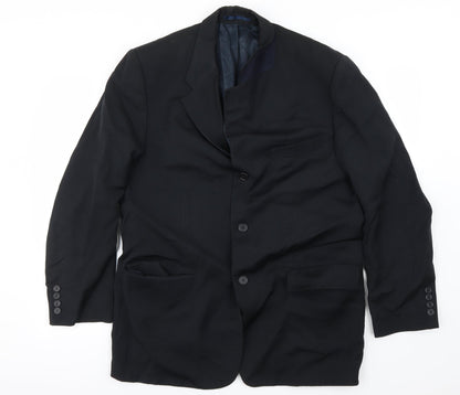Front view of Preworn men’s black jacket blazer, size 42