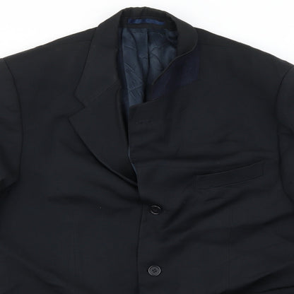 Close-up detail of Preworn men’s black jacket blazer, size 42