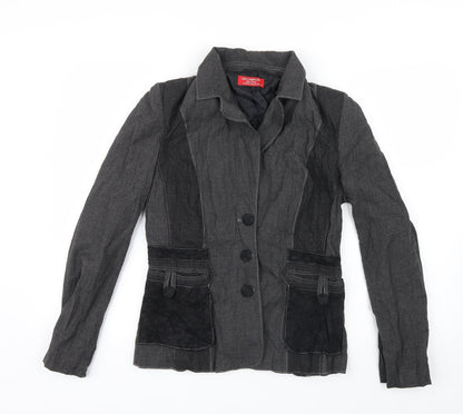 Additional front view of Lisa Campione women’s grey geometric jacket, size UK 10