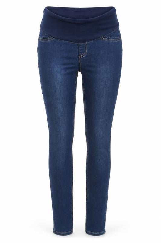 Front view of H&M women’s blue skinny jeans, size UK 8, 30-inch leg