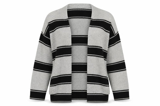 Front view of Gap women’s grey striped cardigan jumper, size M