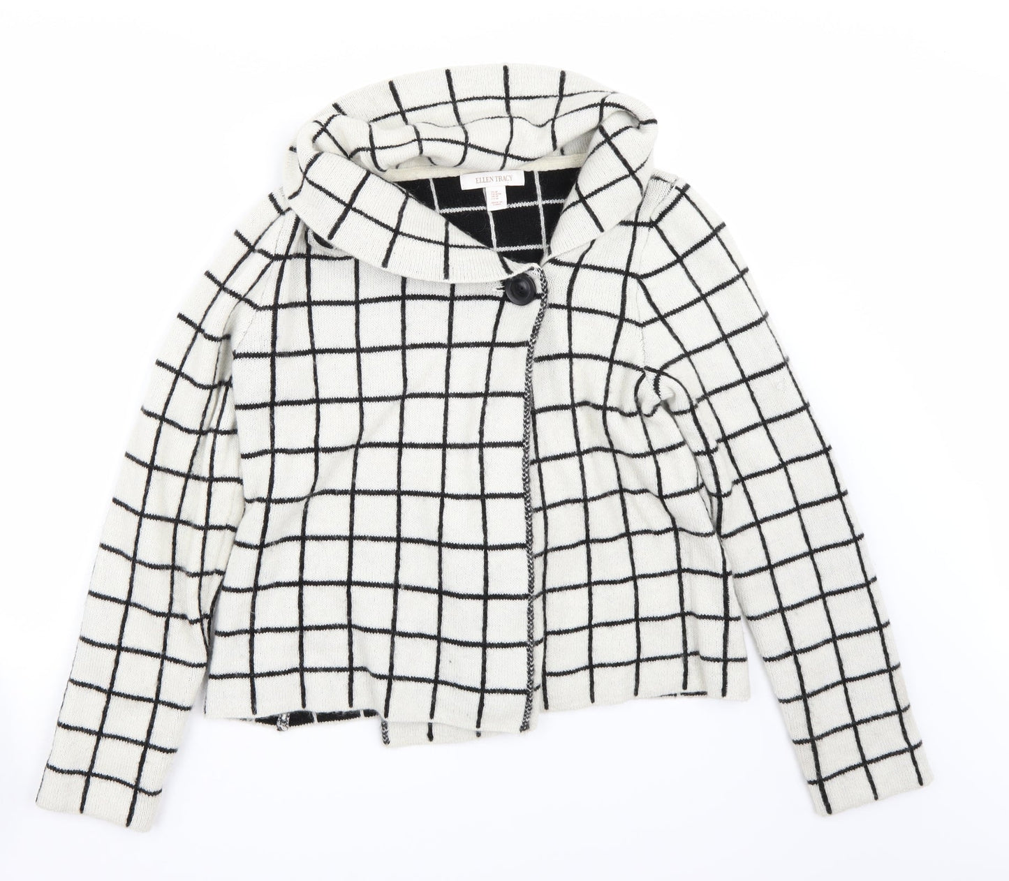 Ellen Tracy Womens White Check  Jacket Coat Size M