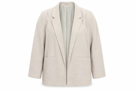 Front view of Holmewood women’s beige jacket suit jacket, size UK 18