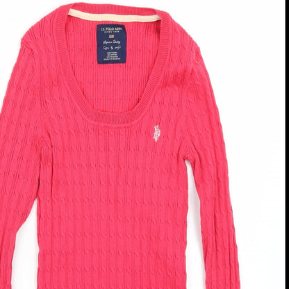 Close-up detail of U.S. Polo Assn. Association women’s pink jumper, size S