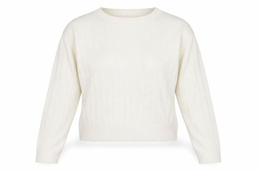Front view of Primark women’s white striped jumper, size UK 14