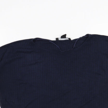 Close-up detail of Atmosphere women’s blue striped basic t-shirt, size UK 12
