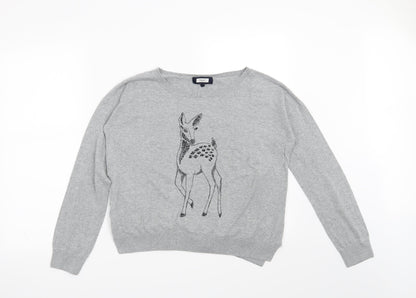 Additional front view of Next women’s grey jumper, size UK 14, - deer