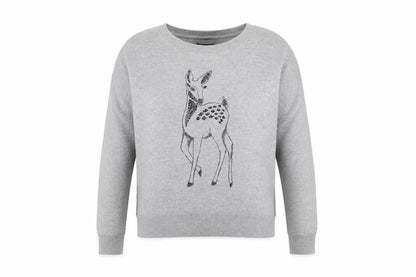 Front view of Next women’s grey jumper, size UK 14, - deer