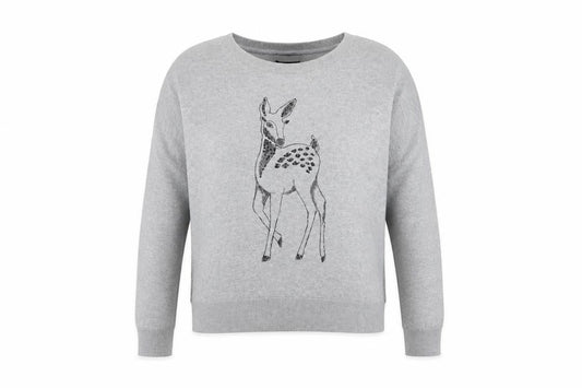 Front view of Next women’s grey jumper, size UK 14, - deer
