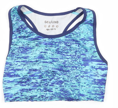 Additional front view of Souluxe girls’ blue basic tank, size 10-11, years