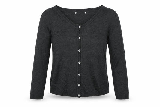 Front view of Ethel Austin women’s grey knit cardigan jumper, size XL