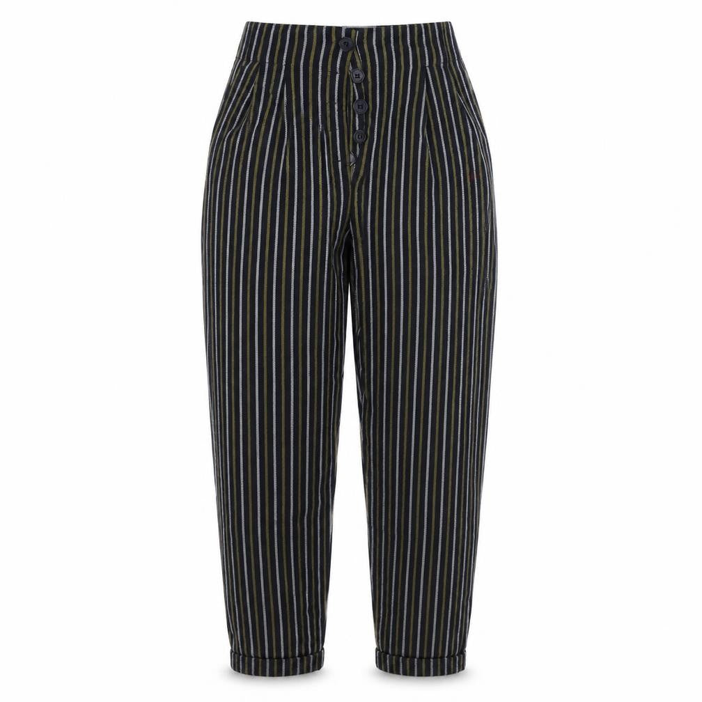 Topshop Womens Blue Striped  Bloomer Trousers Size 4 L25 in