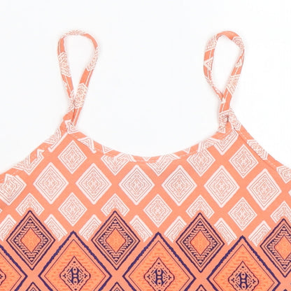 Close-up detail of Boohoo women’s multicoloured geometric cropped tank, size UK 4