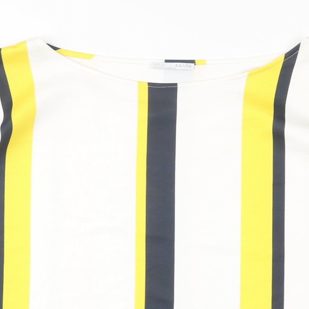 Zara Womens Yellow Striped  Basic Blouse Size M  - CUT OUTS