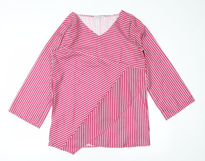 Additional front view of MissLook women’s pink striped basic blouse, size XL