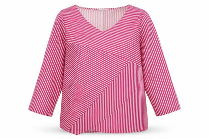 Front view of MissLook women’s pink striped basic blouse, size XL