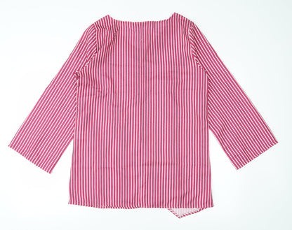 Back view of MissLook women’s pink striped basic blouse, size XL