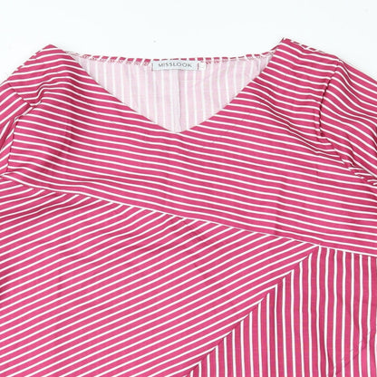 Close-up detail of MissLook women’s pink striped basic blouse, size XL