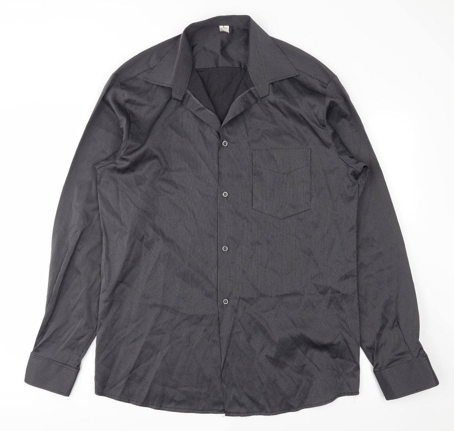 Preworn Mens Black Striped   Button-Up Size L