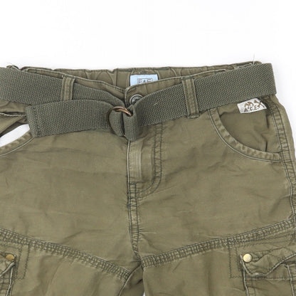 Close-up detail of F&F boys’ green cargo shorts, size 5-6, years