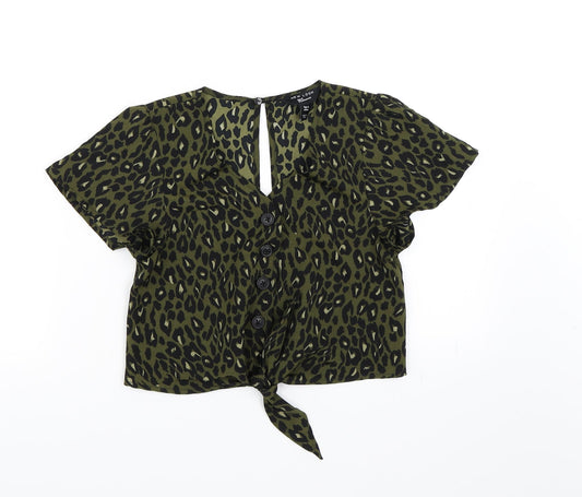 New Look Girls Green Animal Print  Basic Blouse Size 10 Years