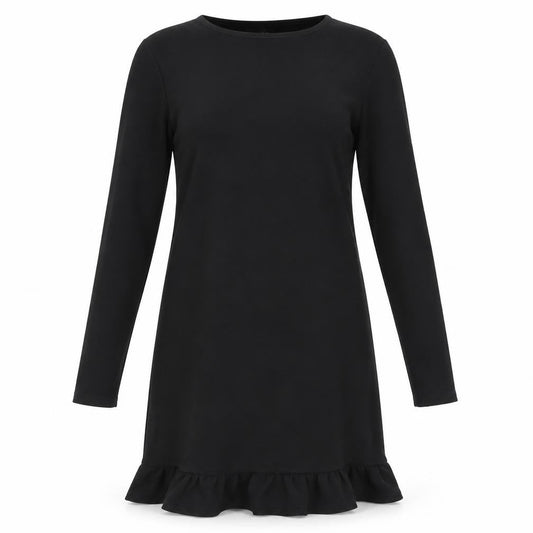 Front view of Missguided women’s black rayon bodycon, size UK 8, - frill hem