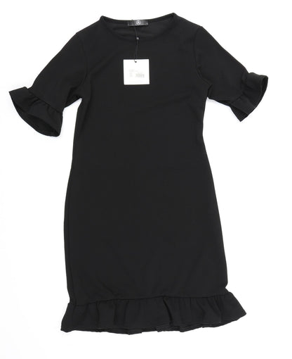 Additional front view of Missguided women’s black rayon bodycon, size UK 8