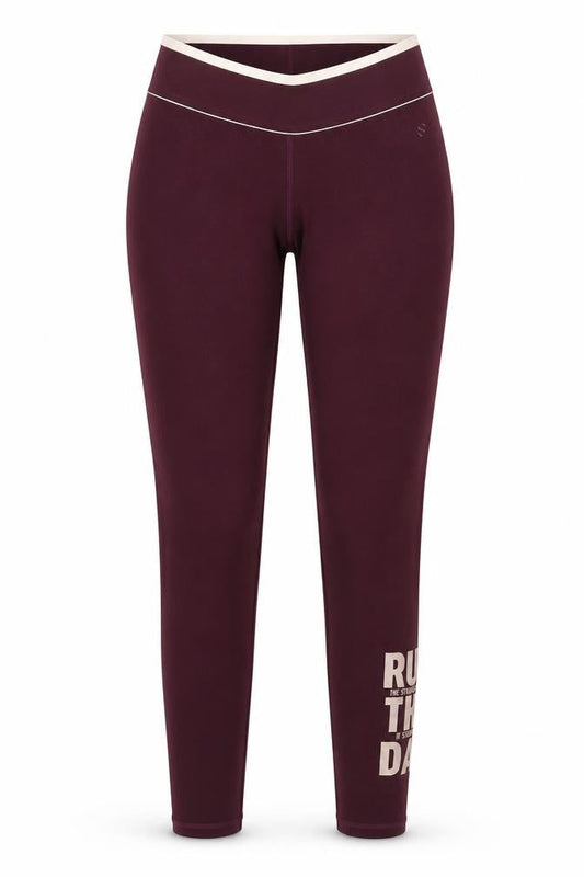 Front view of H&M women’s purple pedal pusher leggings, size S, 26-inch leg
