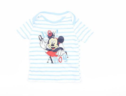 F&F Boys Blue Striped  Basic T-Shirt Size 12-18 Months  - Disney Mickey Mouse