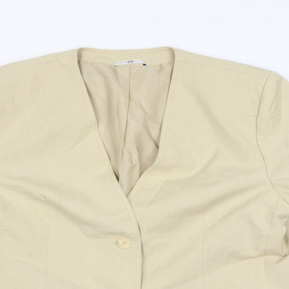 Close-up detail of C&A women’s beige jacket blazer, size UK 24, - shoulder pads