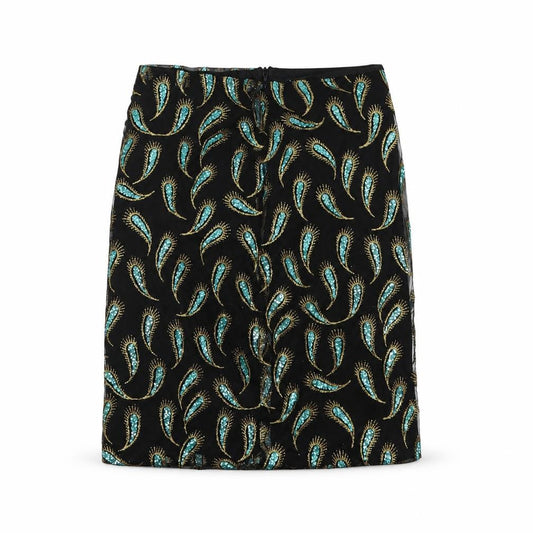 Front view of Preworn women’s ivory animal print mini skirt, size S