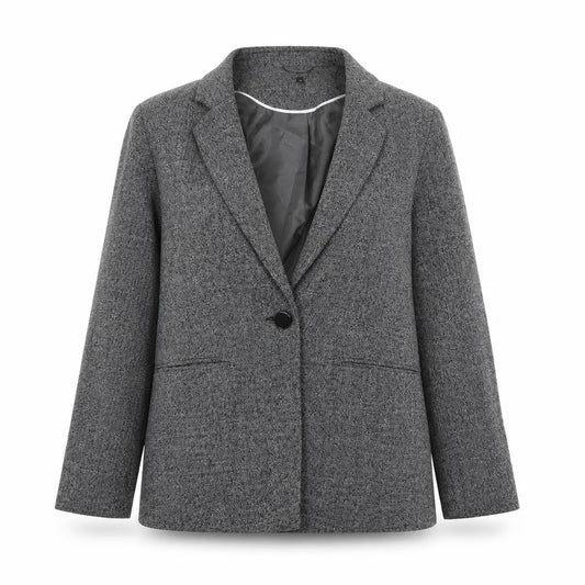 Front view of M&Co women’s grey jacket suit jacket, size UK 12