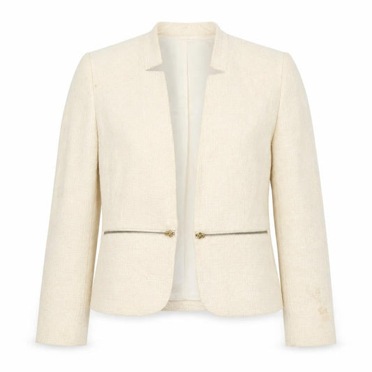 Front view of Mango women’s beige jacket suit jacket, size S