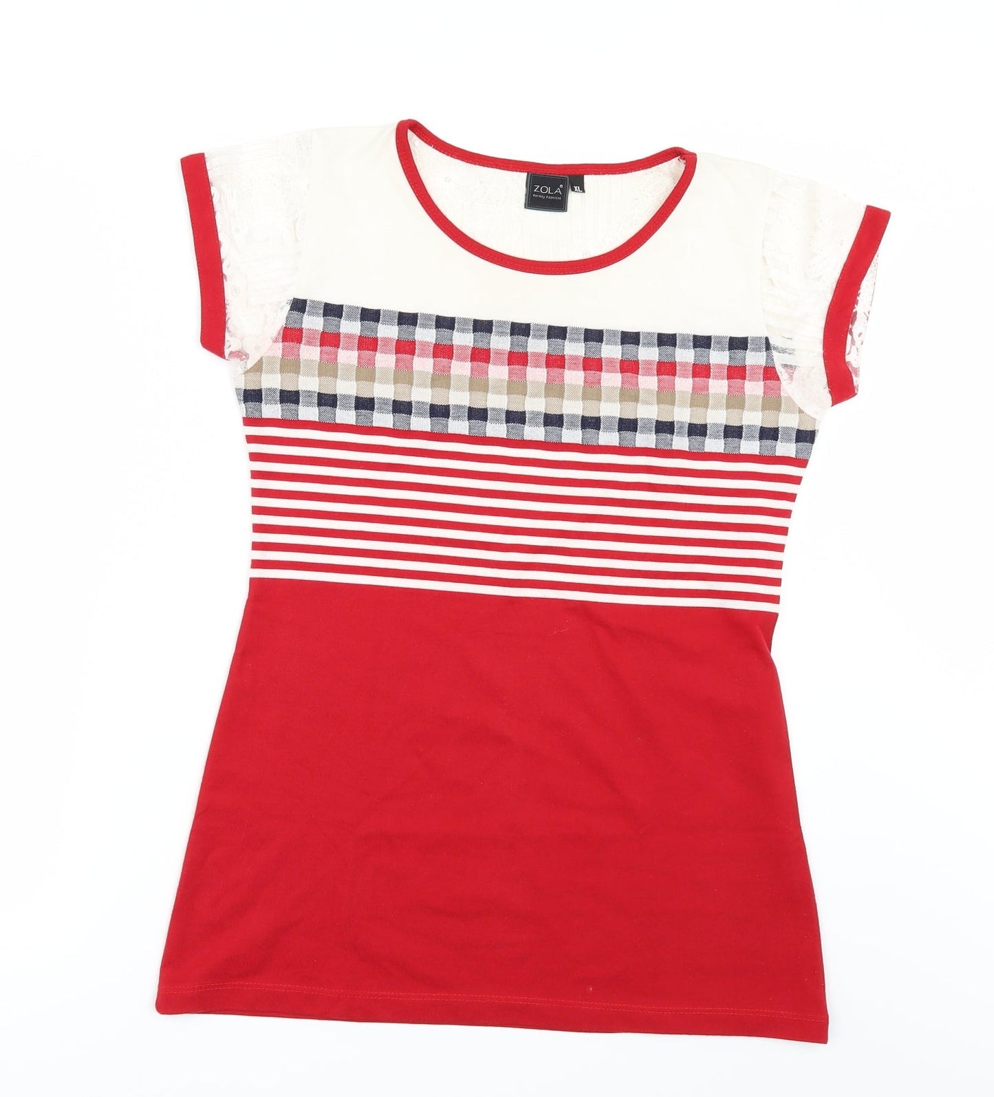 ZOLA Womens Red Striped  Basic T-Shirt Size XL